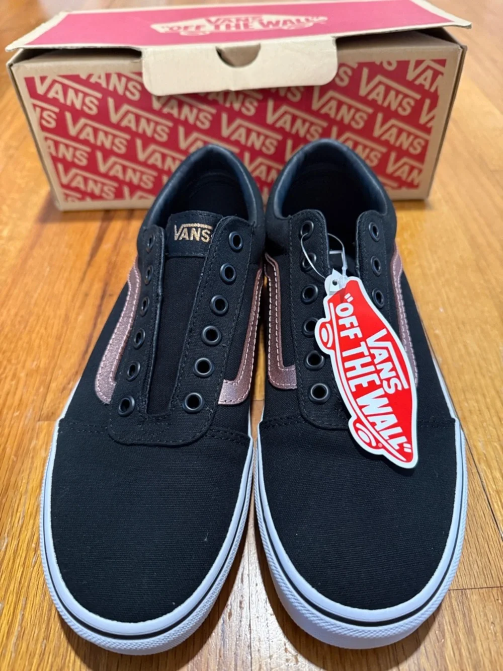 Vans Black Low-Top Sneaker with Metallic Pink Side Stripe - Picture 2 of 3